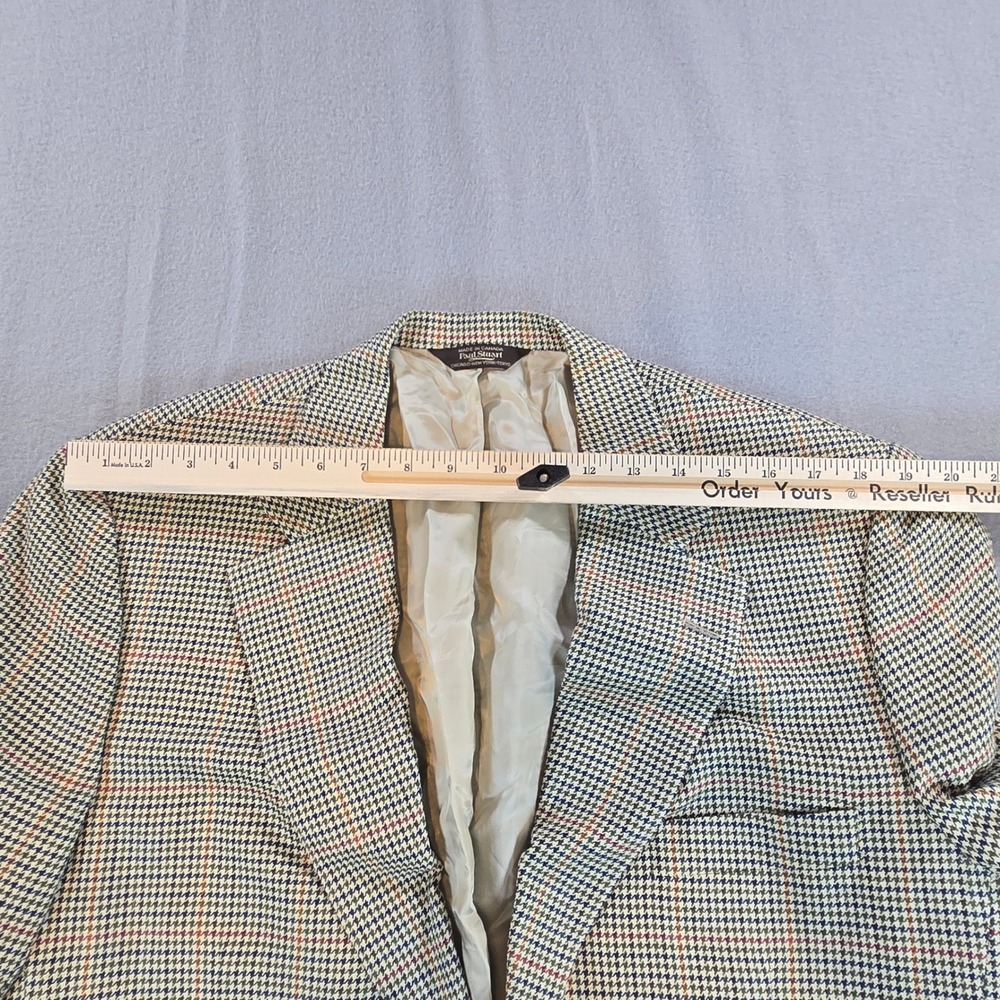 Paul Stuart Sport Coat Mens 43R Tan Houndstooth Silk Wool Blend Stuart II Blazer - Picture 11 of 11
